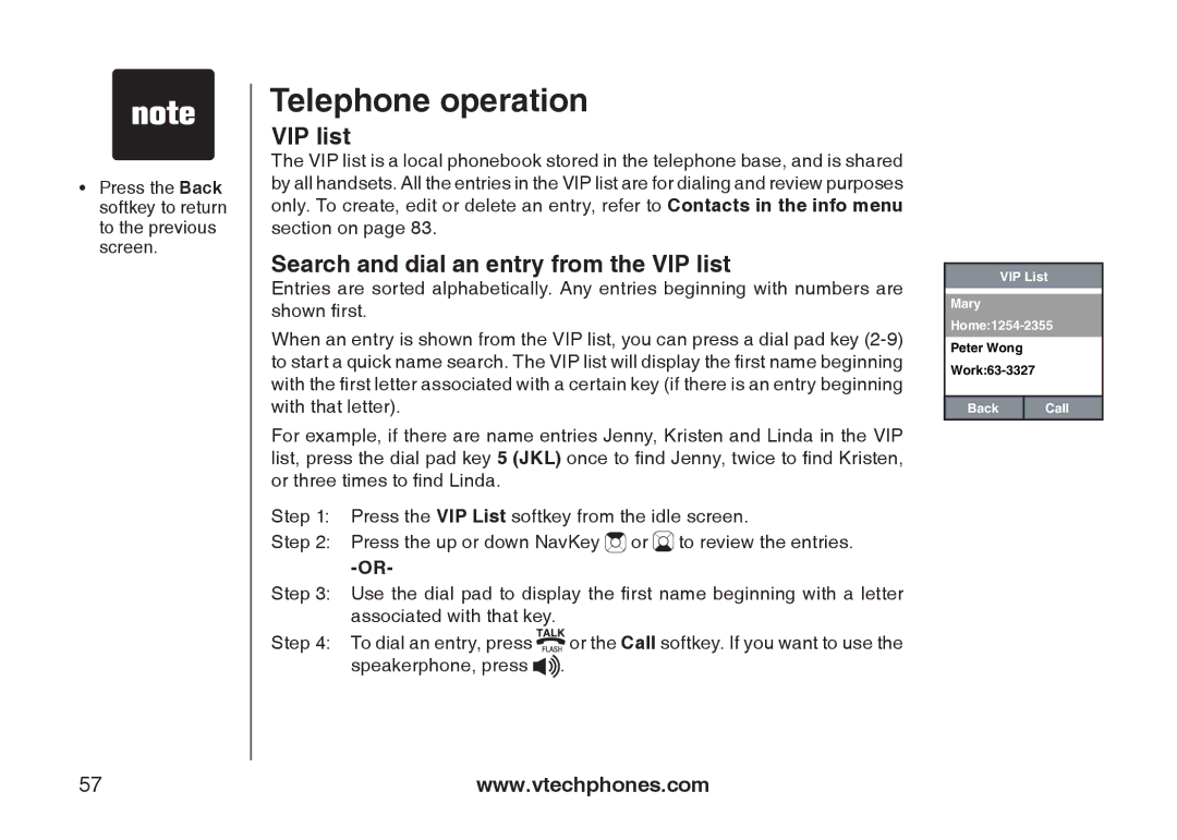 VTech IP8300 user manual Search and dial an entry from the VIP list 