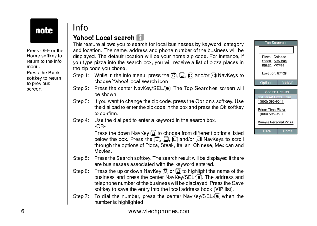 VTech IP8300 user manual Yahoo! Local search 