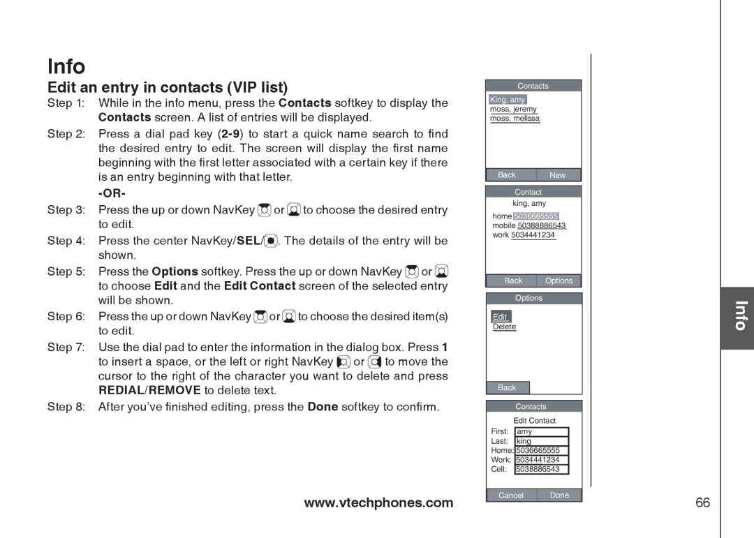 VTech IP8300 user manual Edit an entry in contacts VIP list 