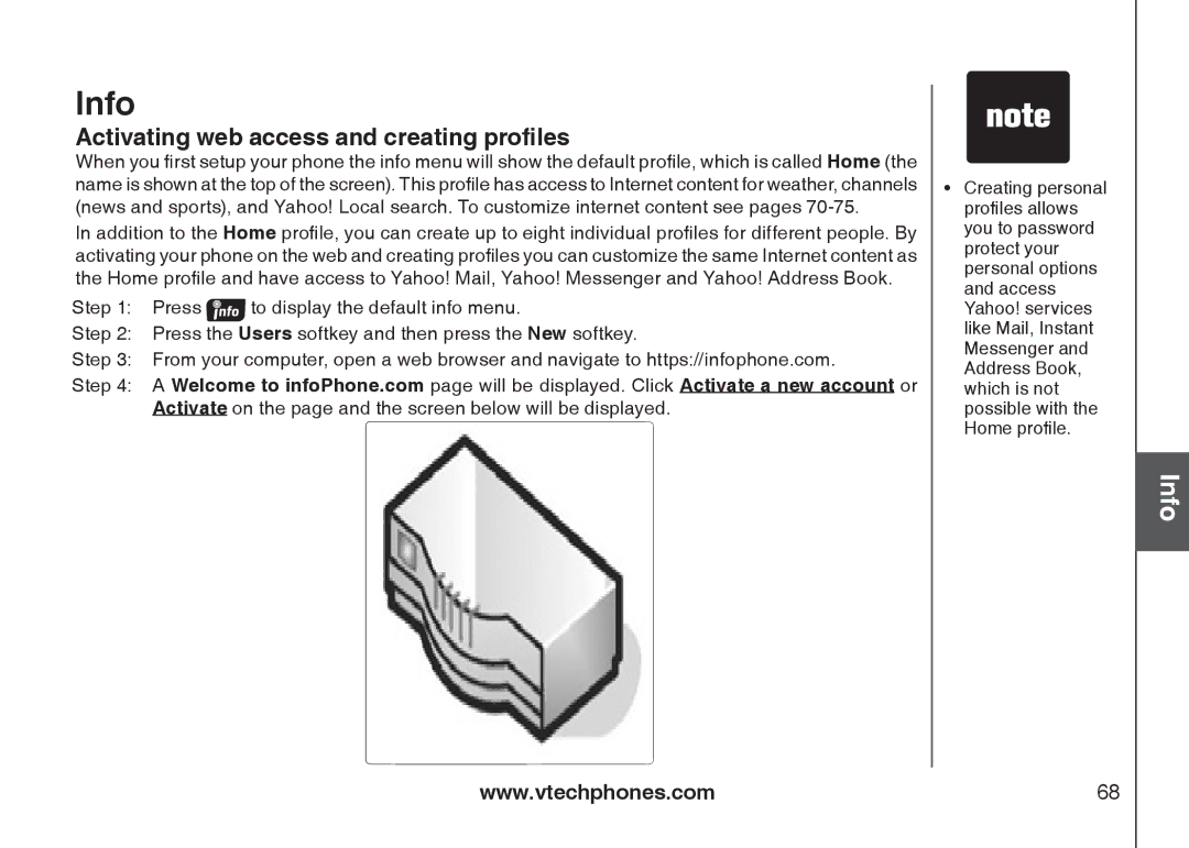 VTech IP8300 user manual Activating web access and creating profiles 