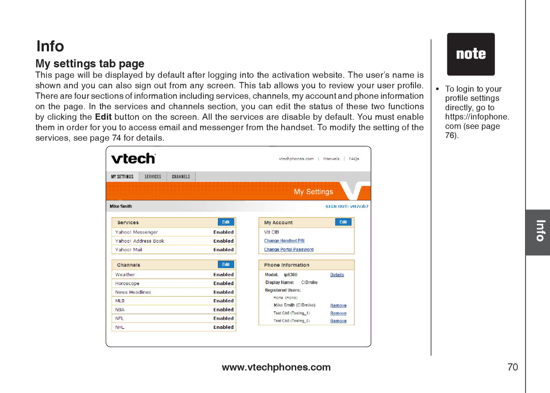 VTech IP8300 user manual My settings tab 