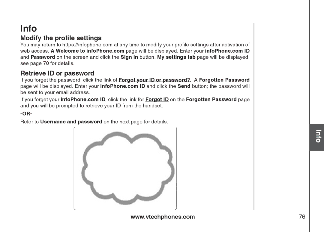 VTech IP8300 user manual Modify the profile settings Retrieve ID or password 