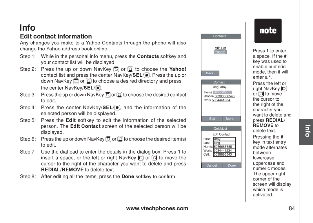 VTech IP8300 user manual Edit contact information 