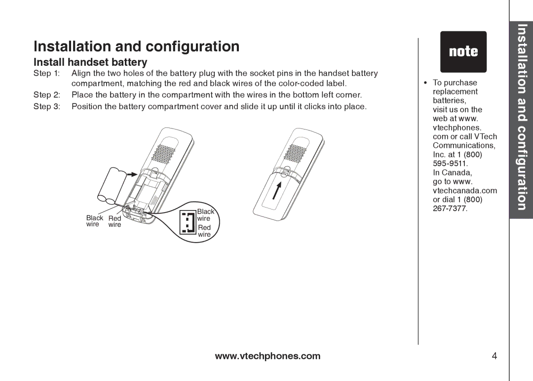 VTech IP8300 user manual Install handset battery 