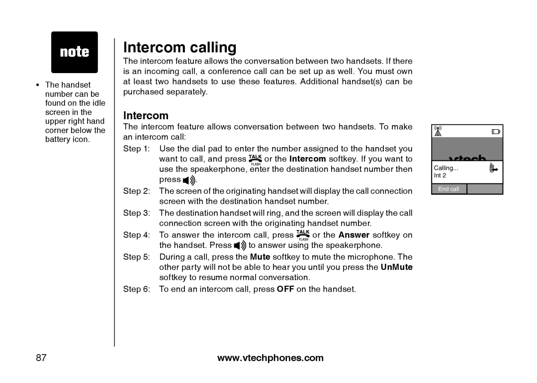 VTech IP8300 user manual Intercom calling 