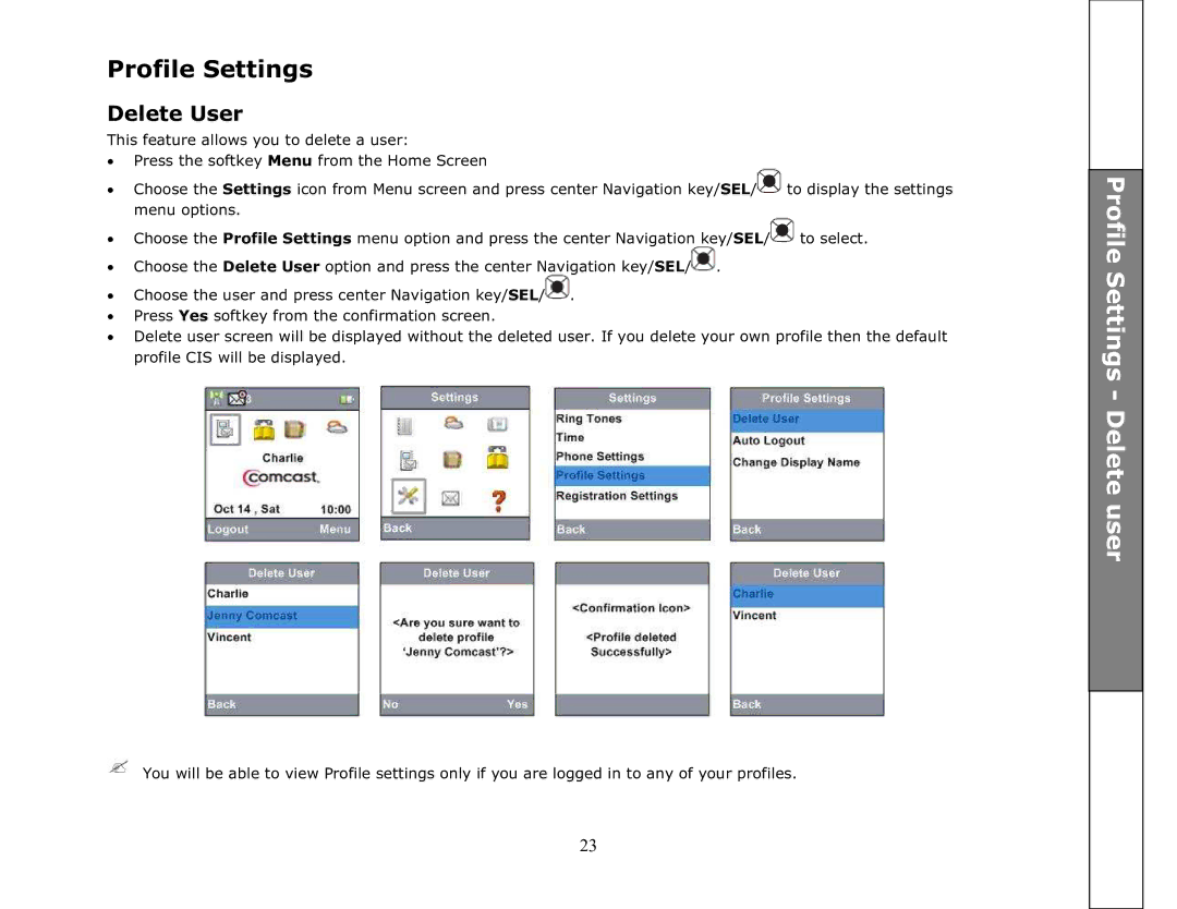 VTech ip8301 manual Profile Settings, Delete User 