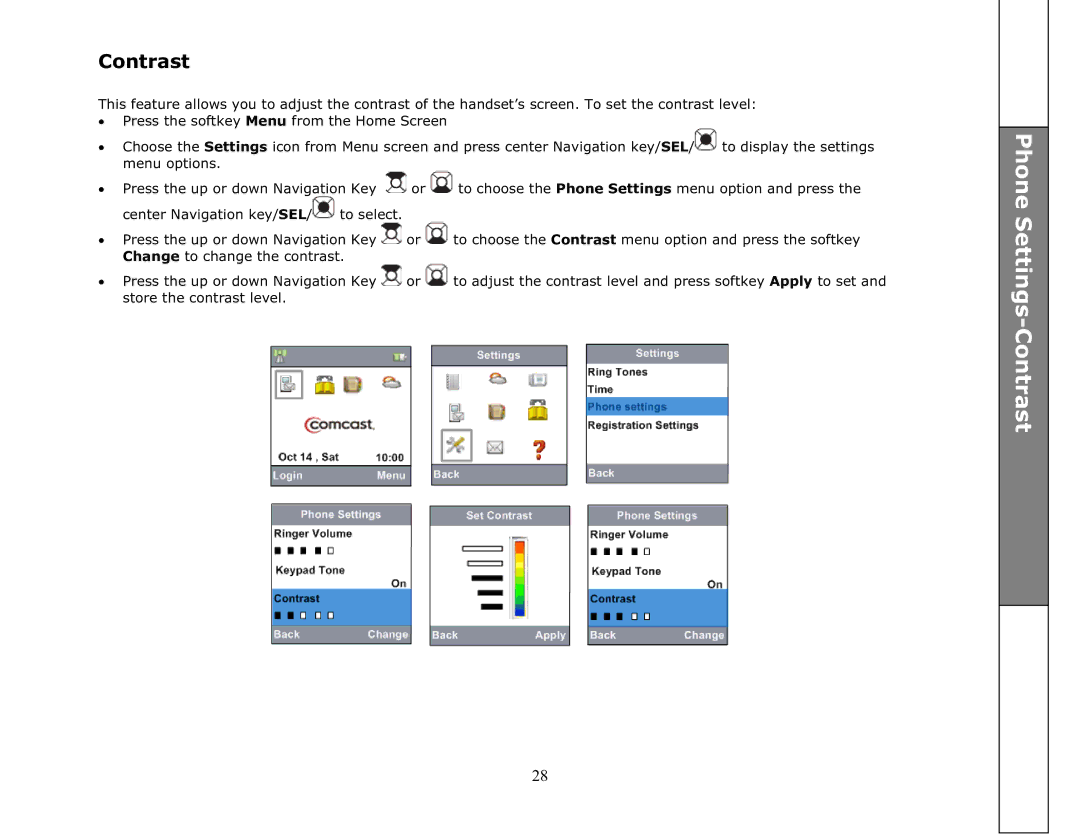 VTech ip8301 manual Phone Settings-Contrast 