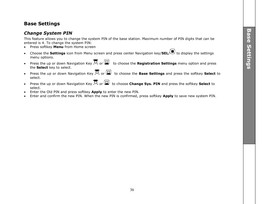 VTech ip8301 manual Base Settings, Change System PIN 