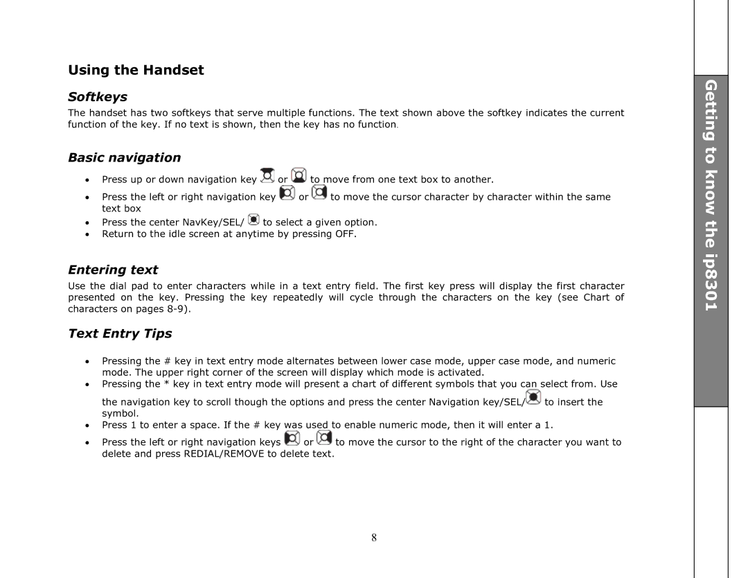 VTech manual Getting to know the ip8301, Using the Handset 