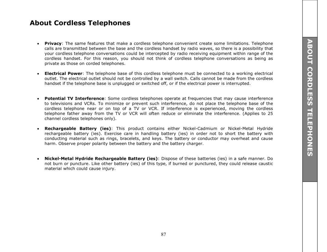 VTech ip8301 manual About Cordless Telephones 