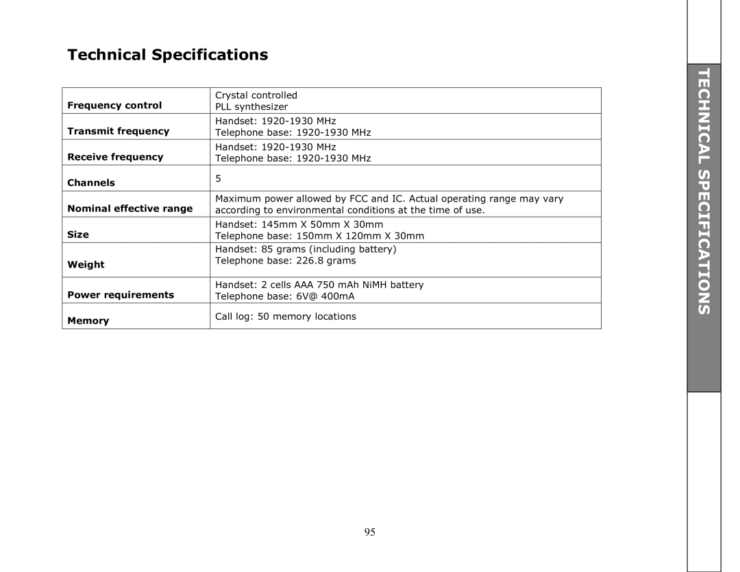 VTech ip8301 manual Technical Specifications 