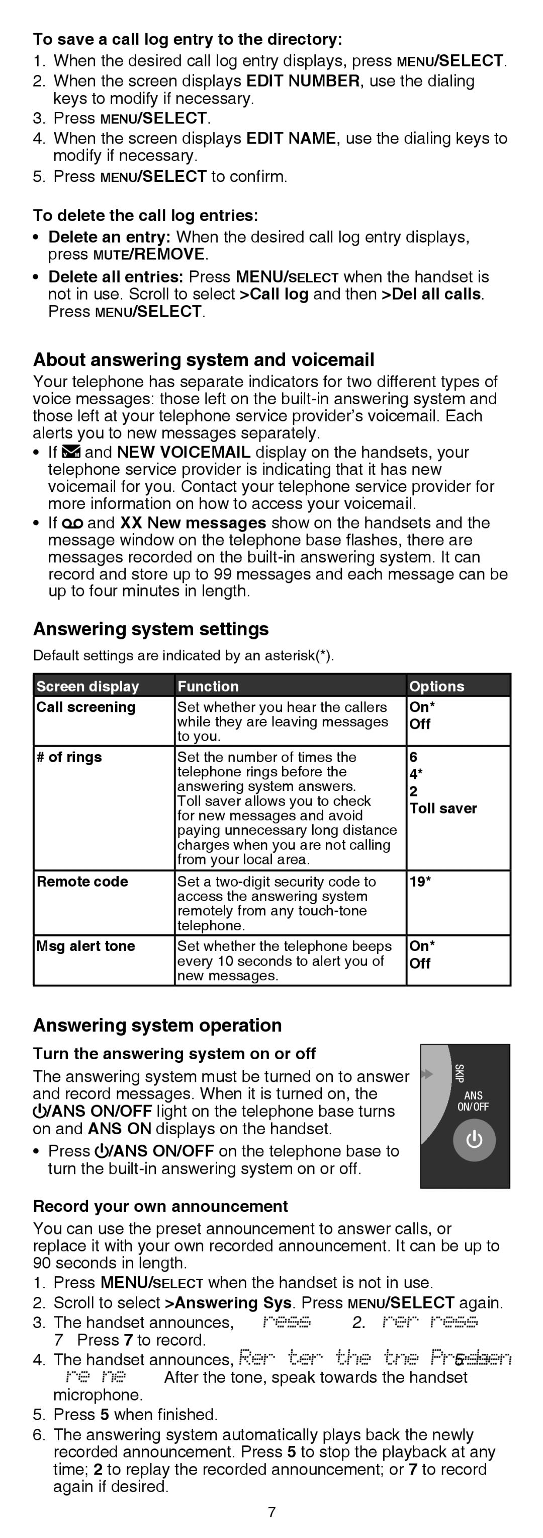 VTech LS6375-3, IS6100 About answering system and voicemail, Answering system settings, Answering system operation 