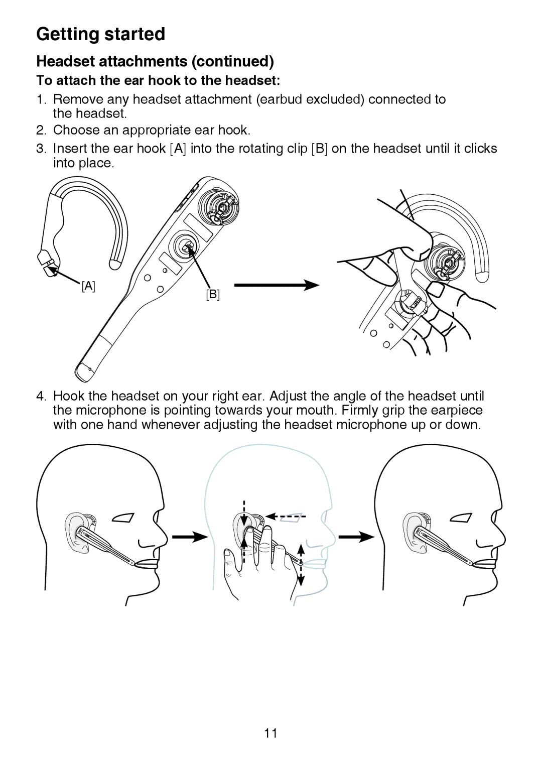 VTech IS6100, LS6375-3, LS6325-2 user manual To attach the ear hook to the headset 