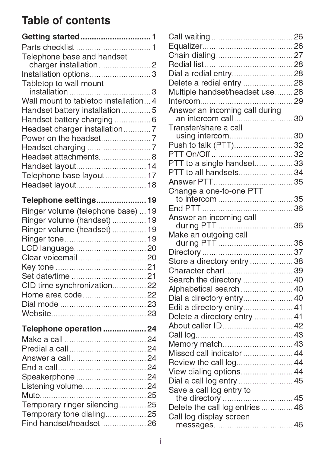 VTech IS6100, LS6375-3, LS6325-2 user manual Table of contents 