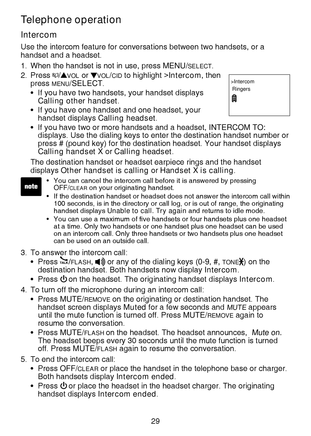 VTech IS6100, LS6375-3, LS6325-2 user manual Intercom 