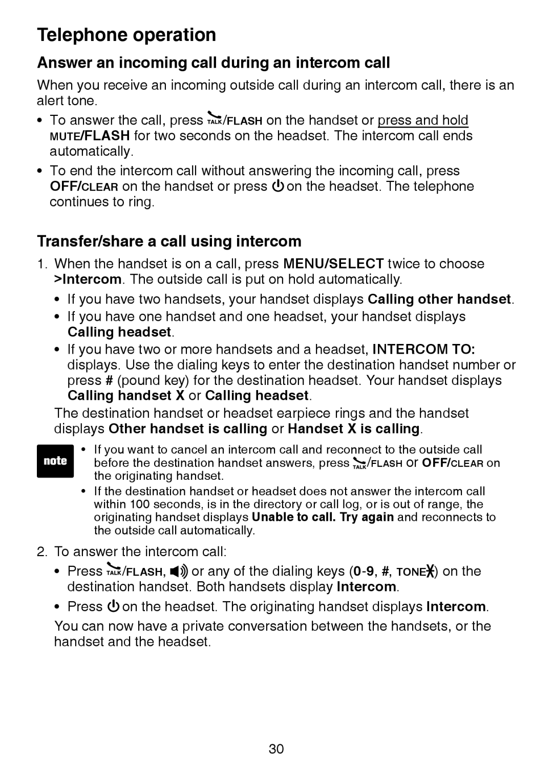 VTech LS6375-3, IS6100, LS6325-2 Answer an incoming call during an intercom call, Transfer/share a call using intercom 