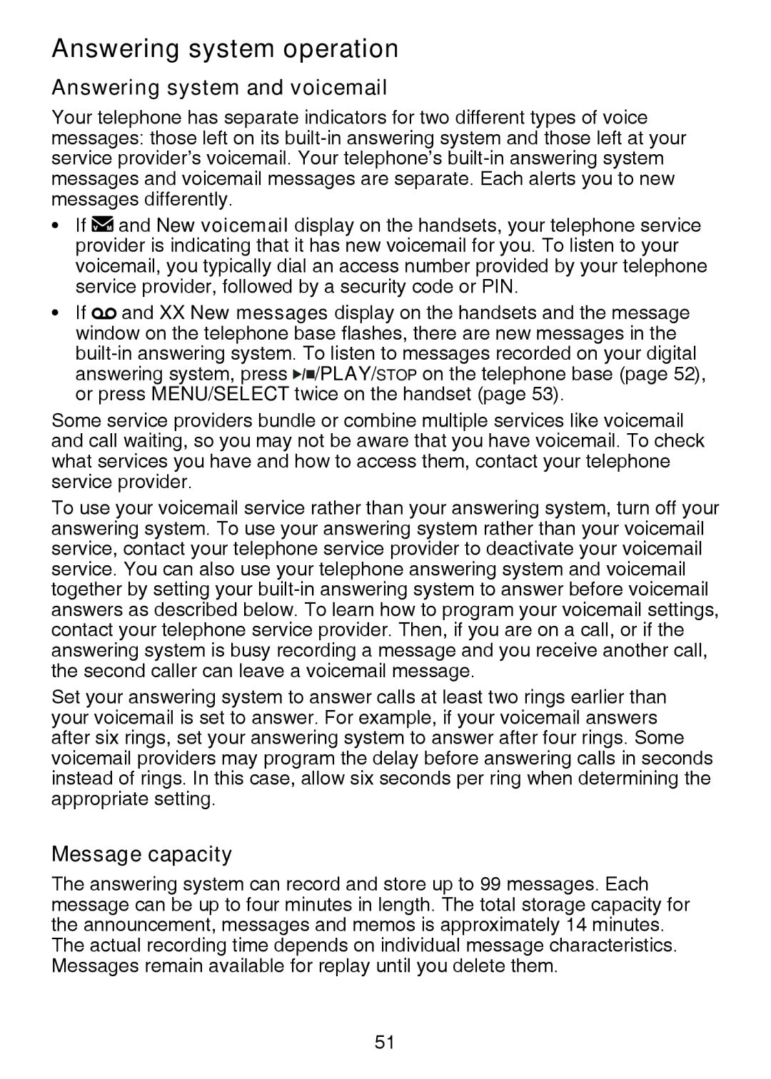 VTech LS6375-3, IS6100, LS6325-2 user manual Answering system and voicemail, Message capacity 