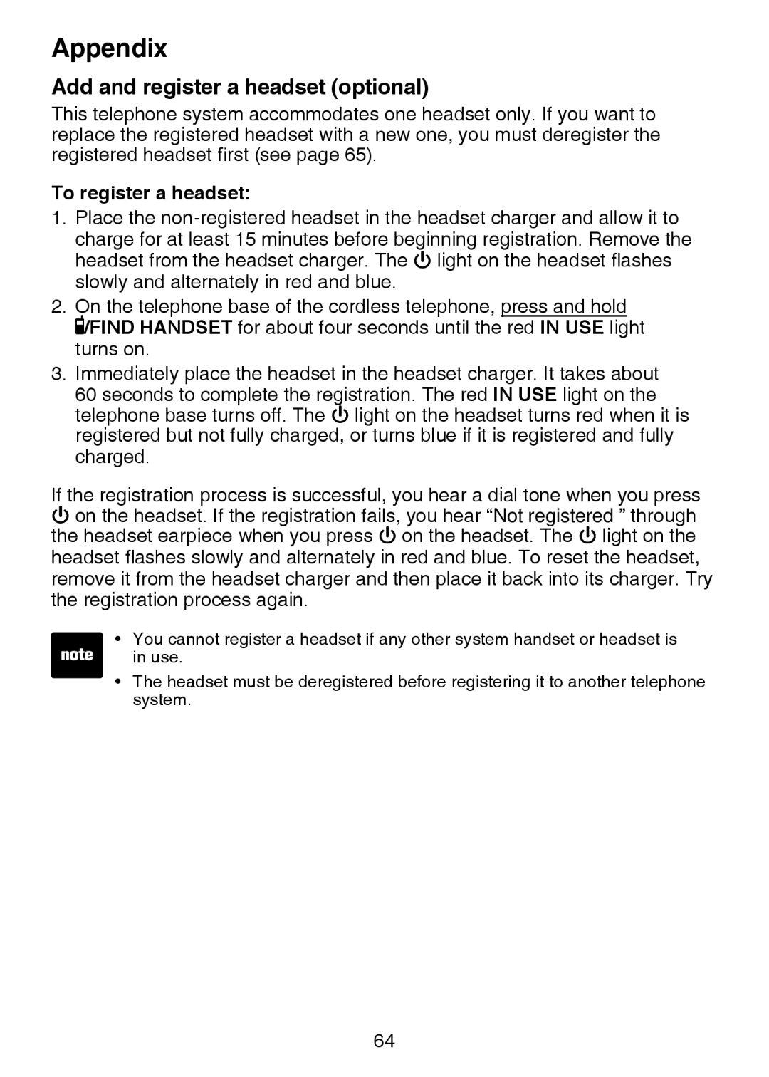 VTech LS6325-2, IS6100, LS6375-3 user manual Add and register a headset optional, To register a headset 