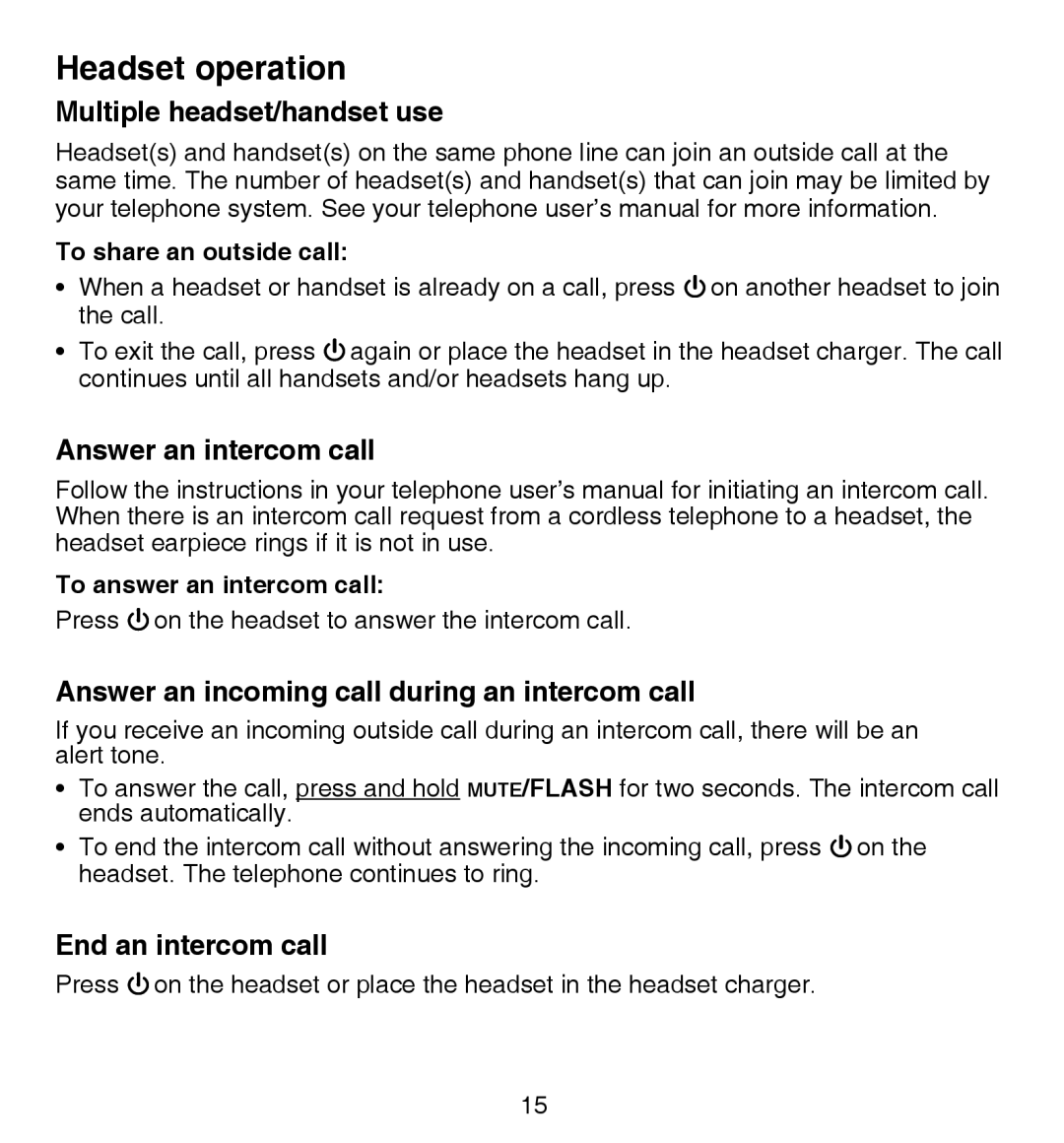 VTech IS6100 Multiple headset/handset use, Answer an intercom call, Answer an incoming call during an intercom call 