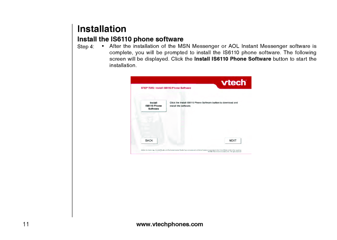 VTech user manual Install the IS6110 phone software 