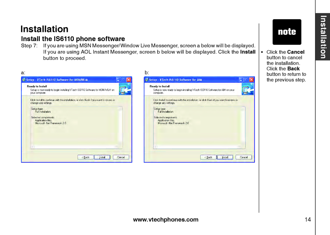 VTech IS6110 user manual Click the Back button to return to the previous step 