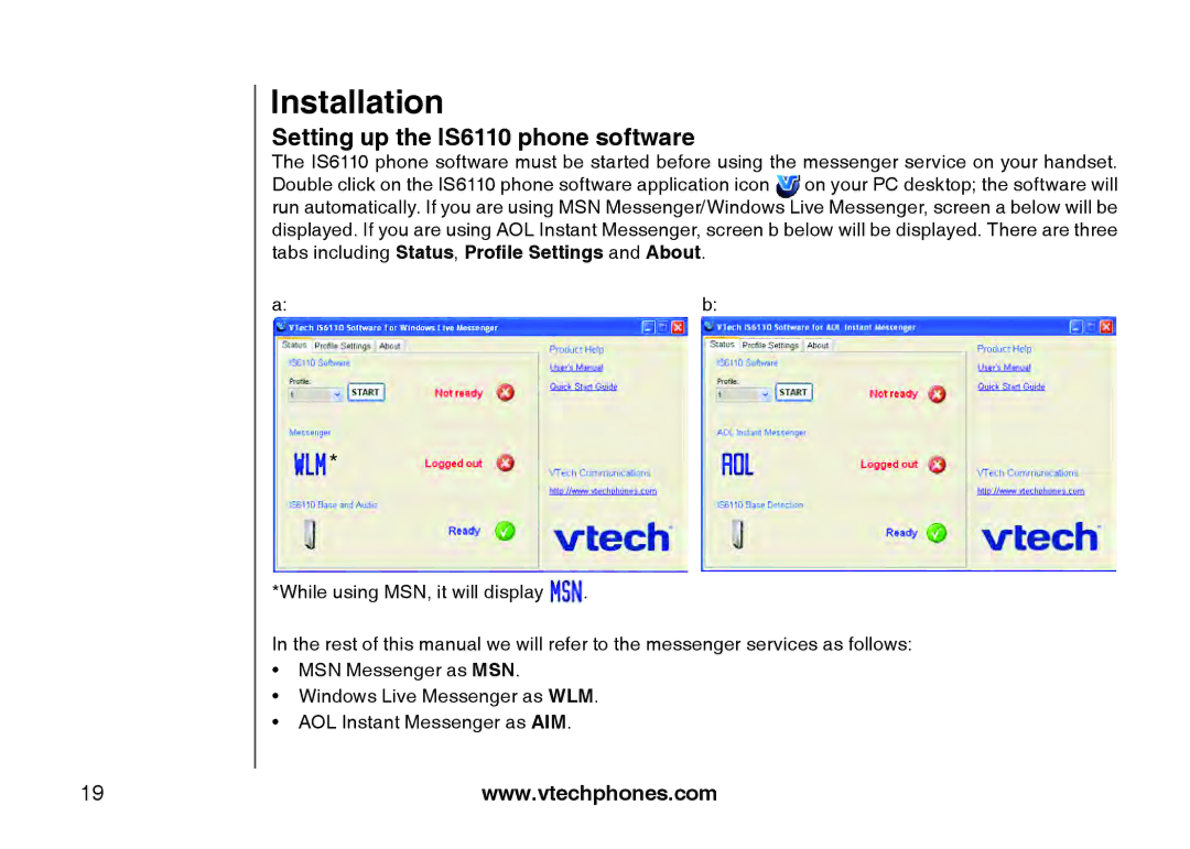 VTech user manual Setting up the IS6110 phone software 