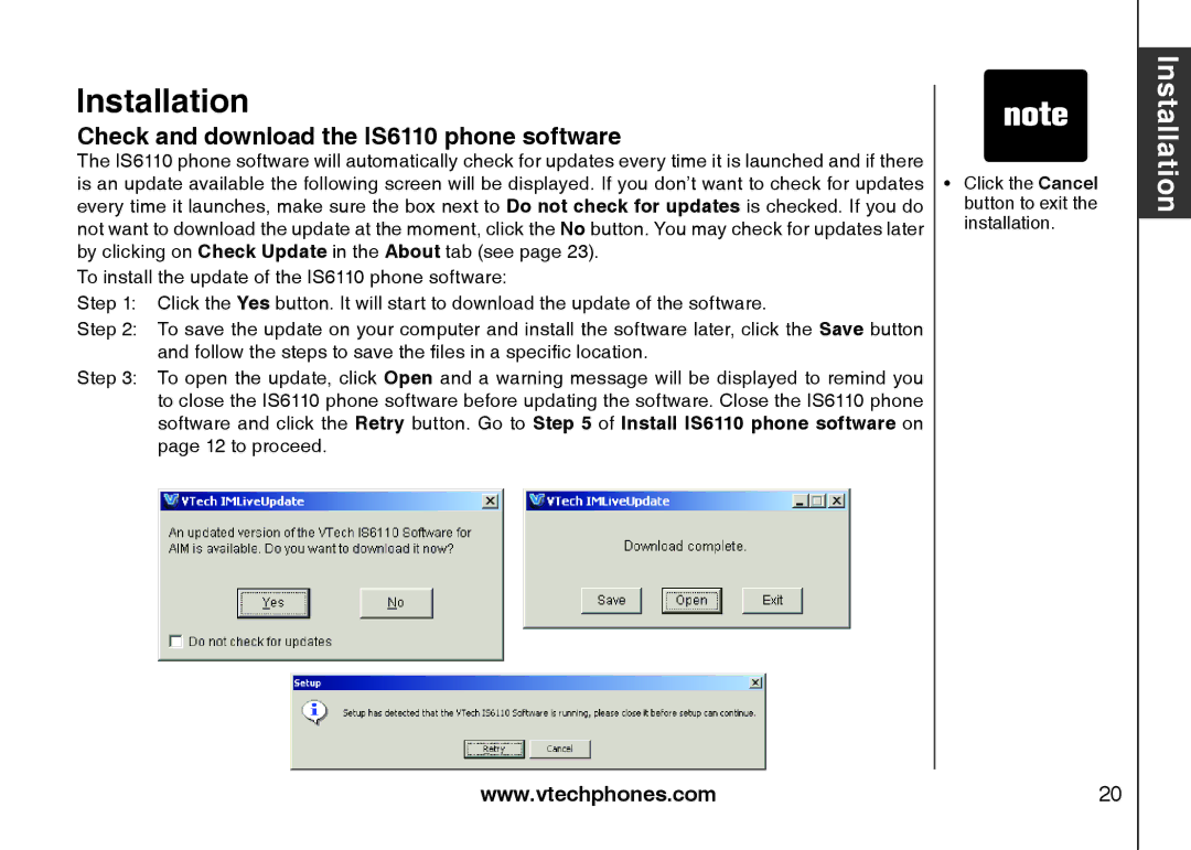 VTech user manual Check and download the IS6110 phone software 