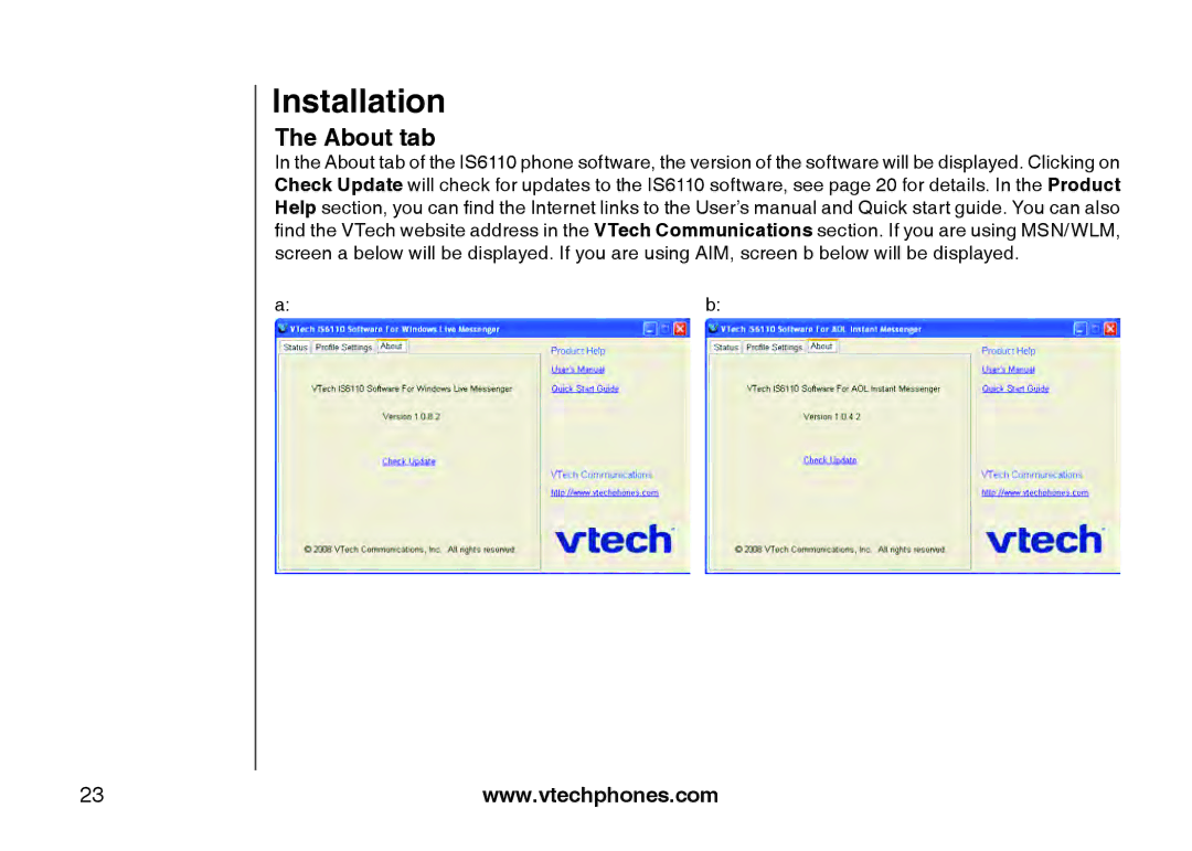 VTech IS6110 user manual About tab 