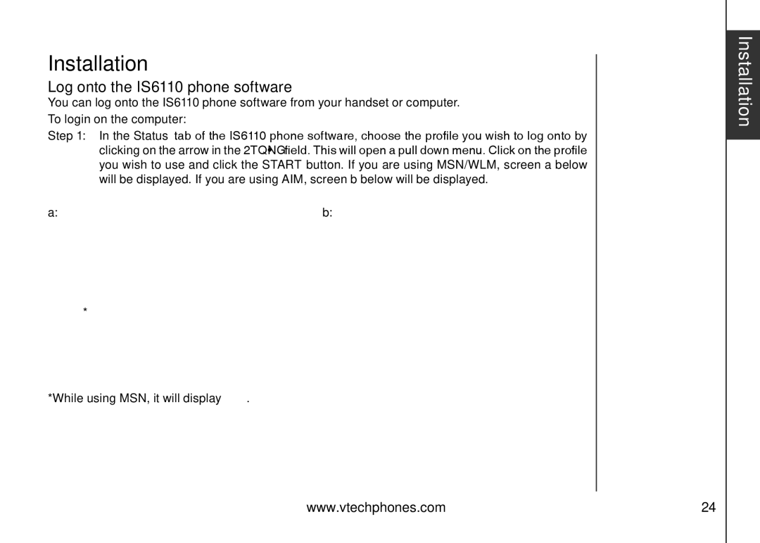 VTech user manual Log onto the IS6110 phone software, To login on the computer 