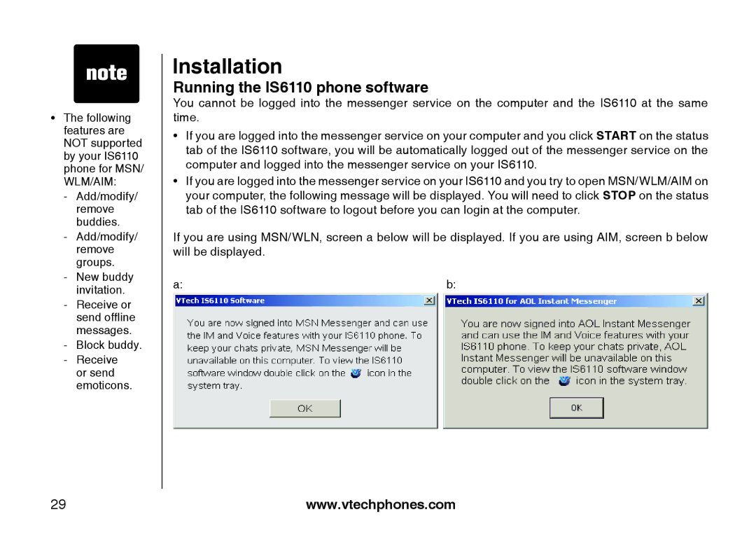 VTech IS6110 user manual Installation 