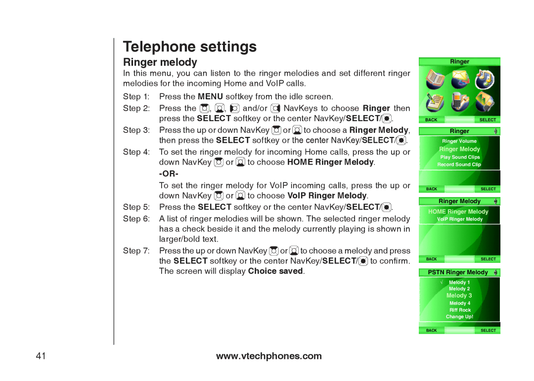 VTech IS6110 user manual Ringer melody 