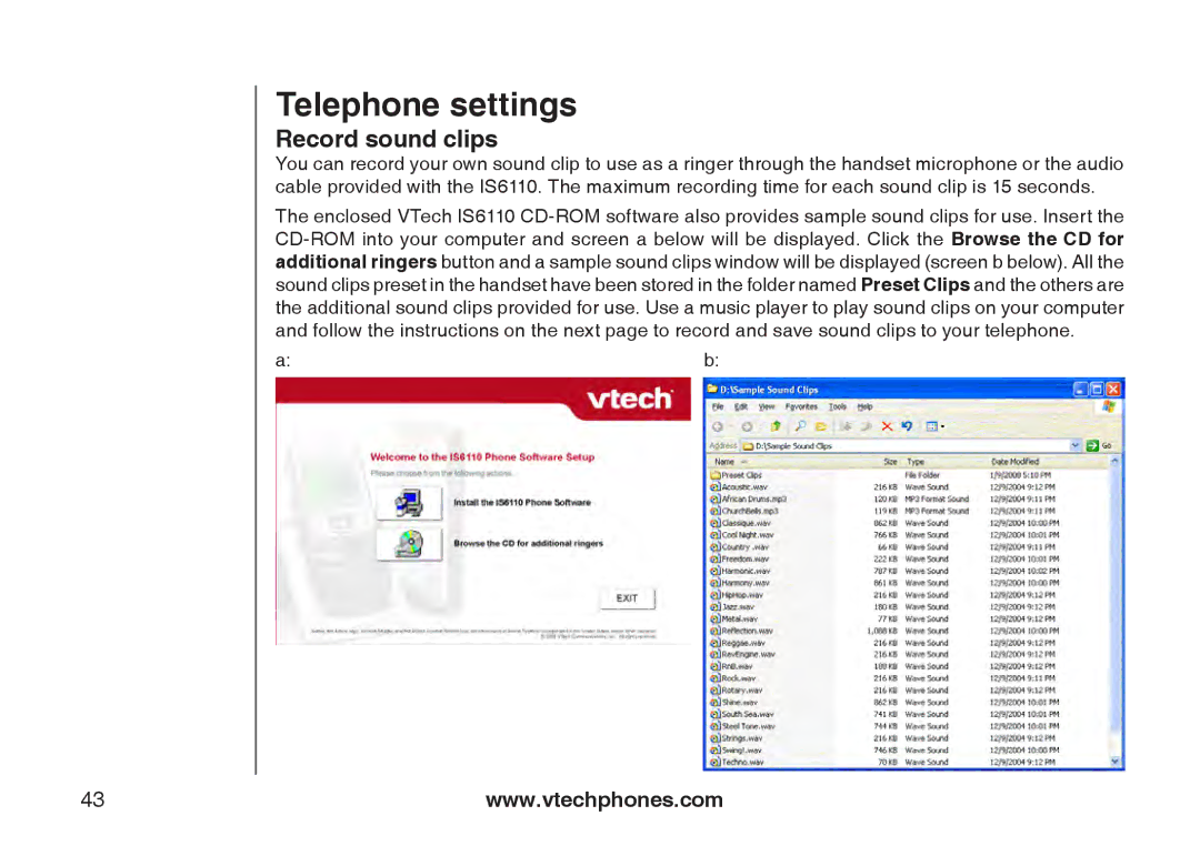 VTech IS6110 user manual Record sound clips 