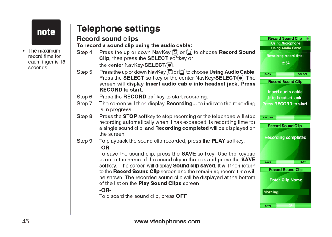 VTech IS6110 user manual Record to start, To discard the sound clip, press OFF 