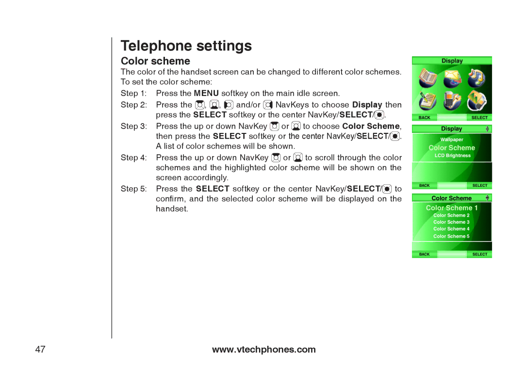 VTech IS6110 user manual Color scheme 