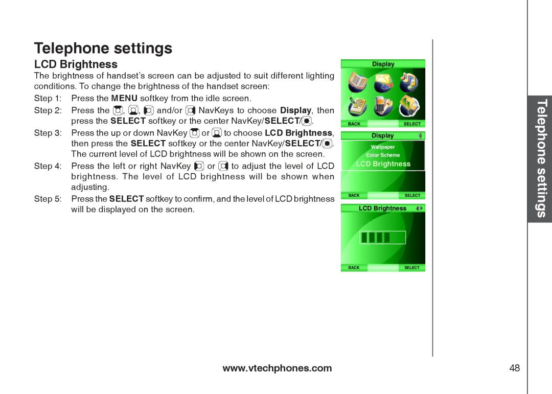 VTech IS6110 user manual LCD Brightness 