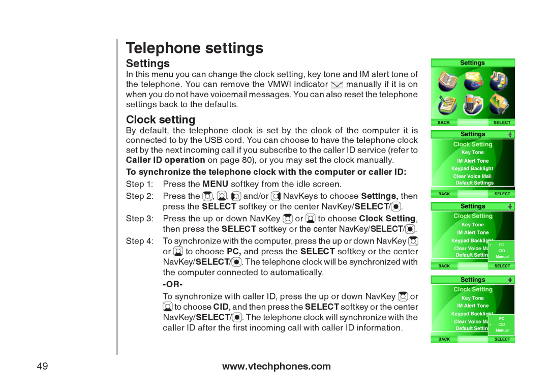 VTech IS6110 user manual Settings, Clock setting 