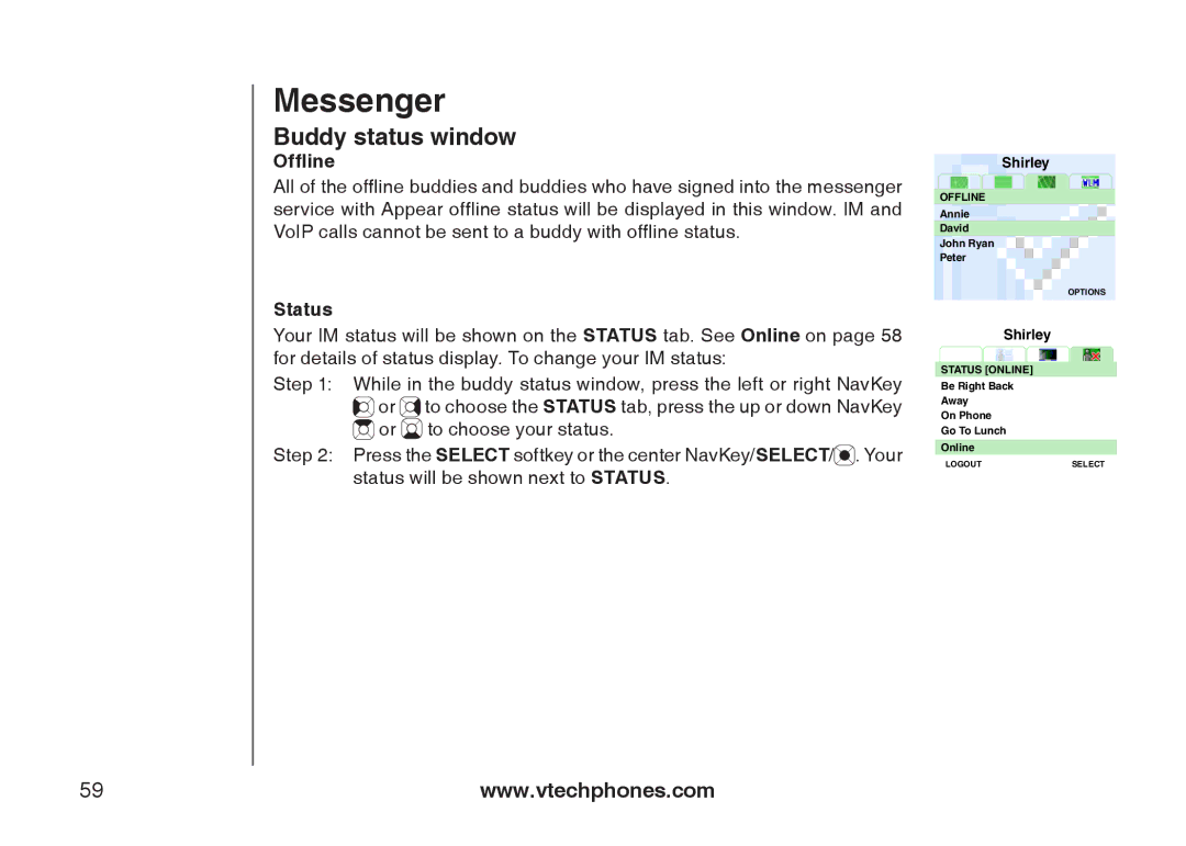 VTech IS6110 user manual Offline, Status 