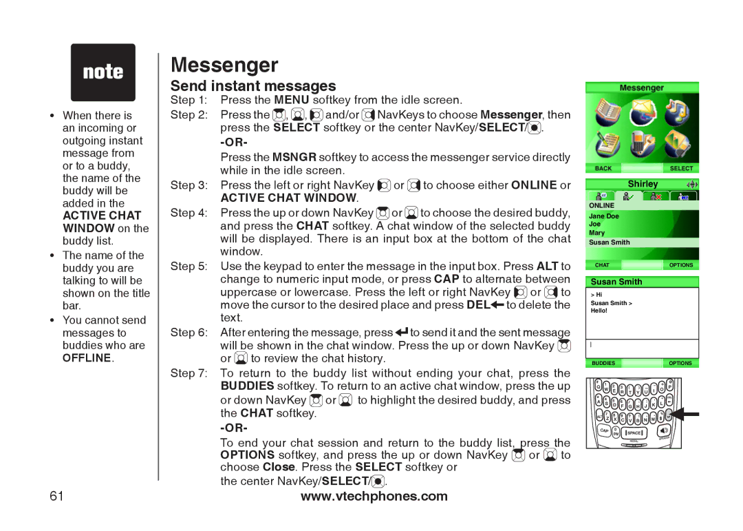 VTech IS6110 user manual Send instant messages, Active Chat Window on the buddy list 