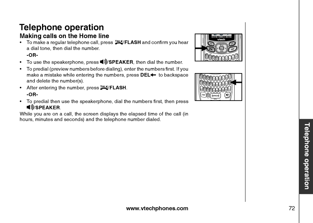 VTech IS6110 user manual Telephone operation, Making calls on the Home line 