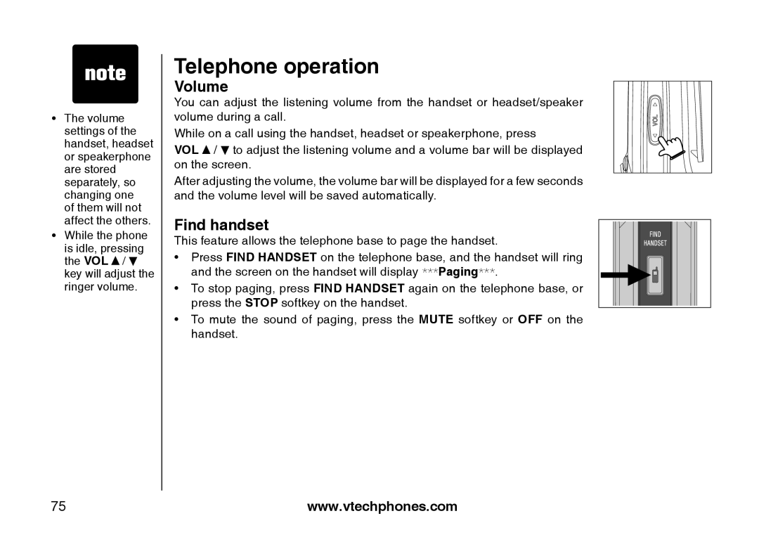 VTech IS6110 user manual Volume, Find handset 