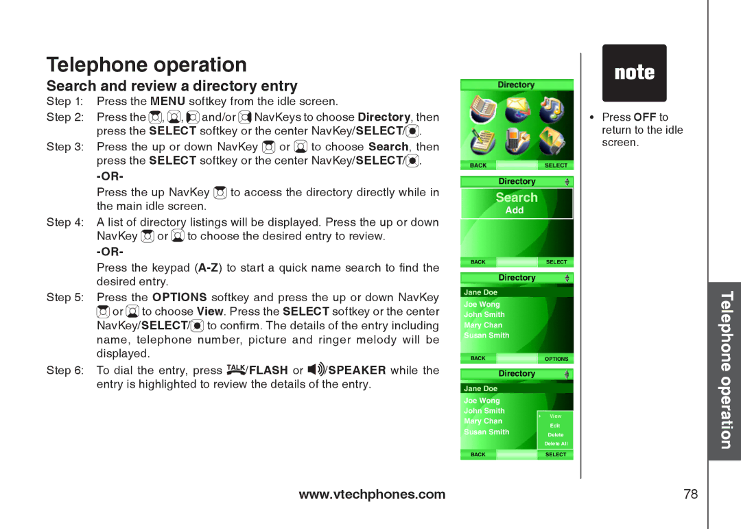 VTech IS6110 user manual Search and review a directory entry 