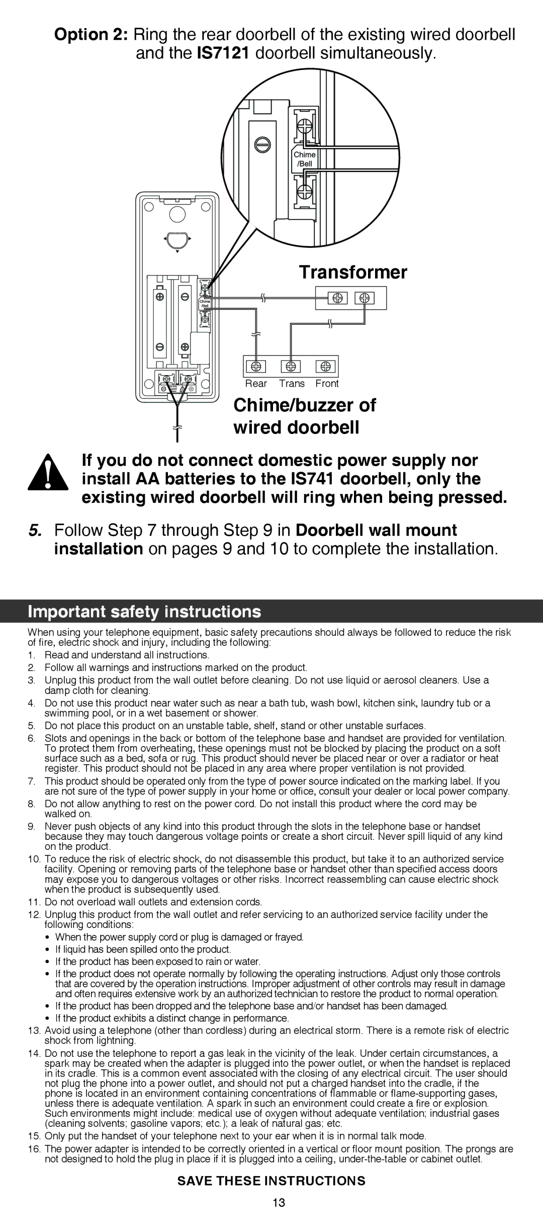 VTech IS7121/IS7121-2/IS7121-22 user manual Important safety instructions 