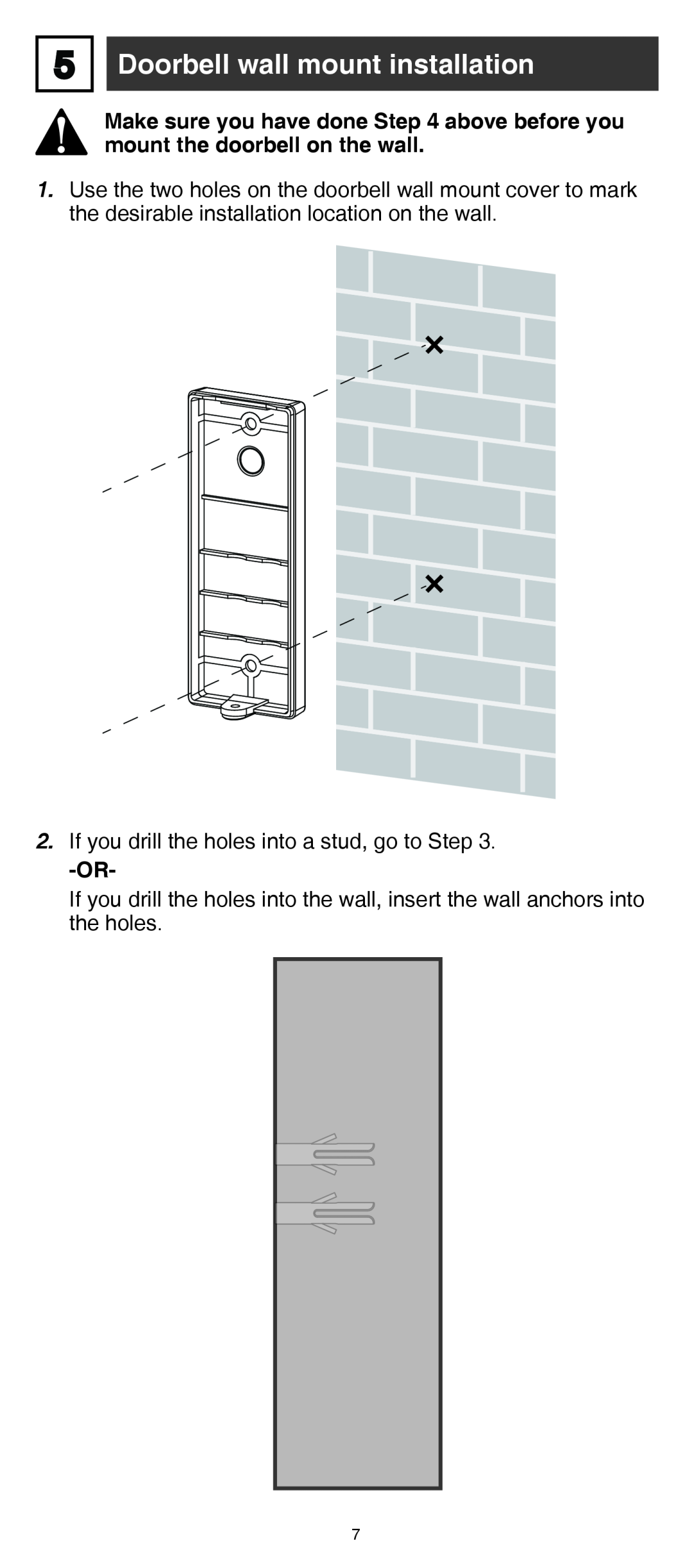 VTech IS7121/IS7121-2/IS7121-22 user manual Doorbell wall mount installation 