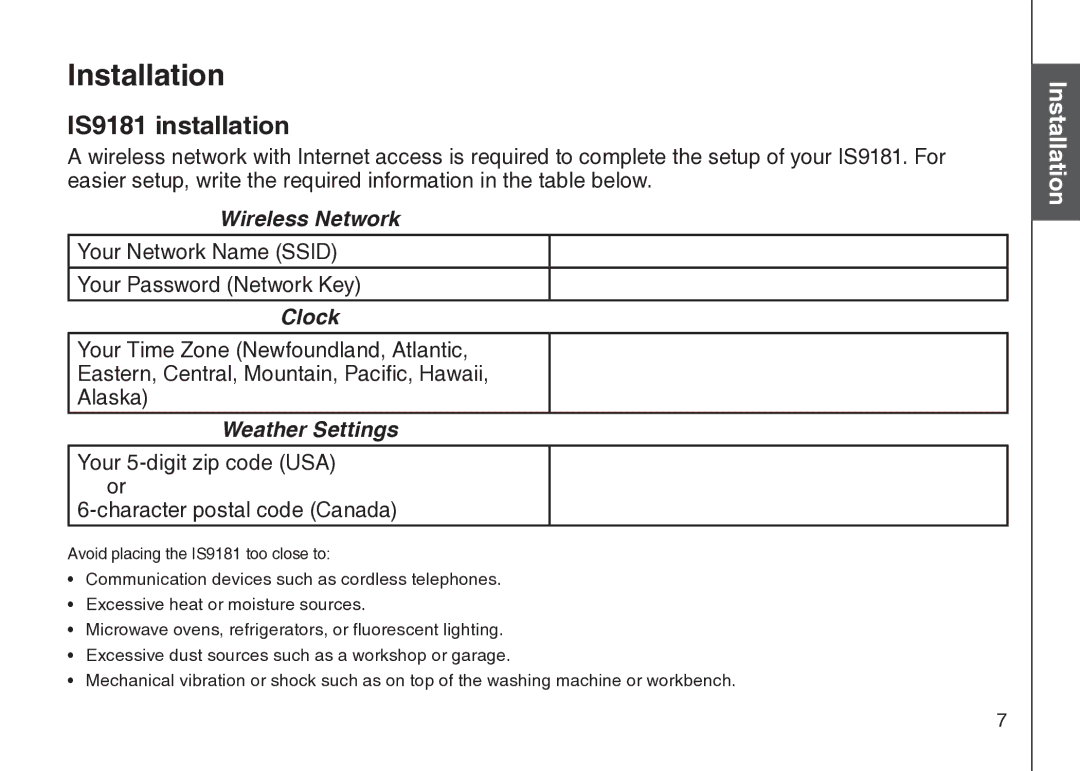 VTech user manual Installation, IS9181 installation 