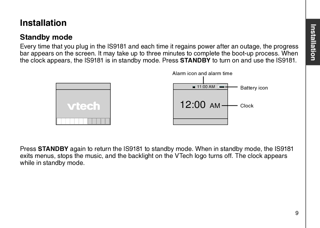 VTech IS9181 user manual 1200 AM, Standby mode 