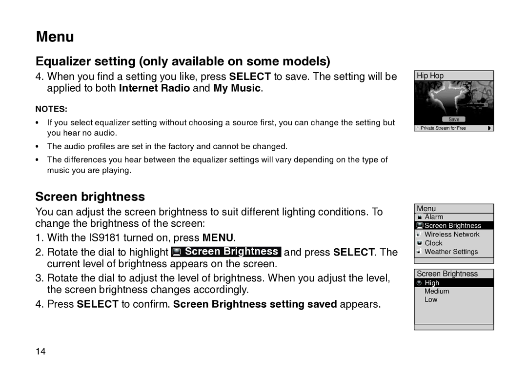 VTech IS9181 user manual Screen brightness 