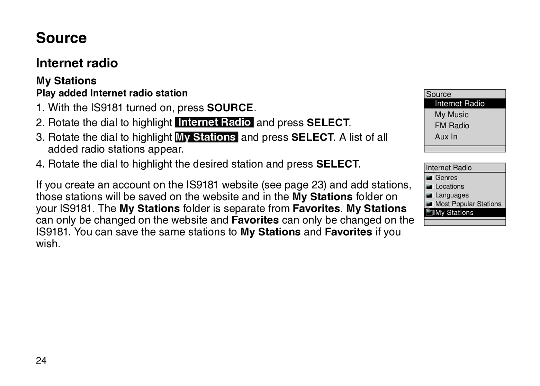 VTech IS9181 user manual Play added Internet radio station 