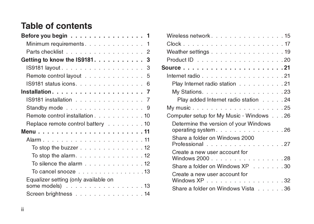 VTech IS9181 user manual Table of contents 