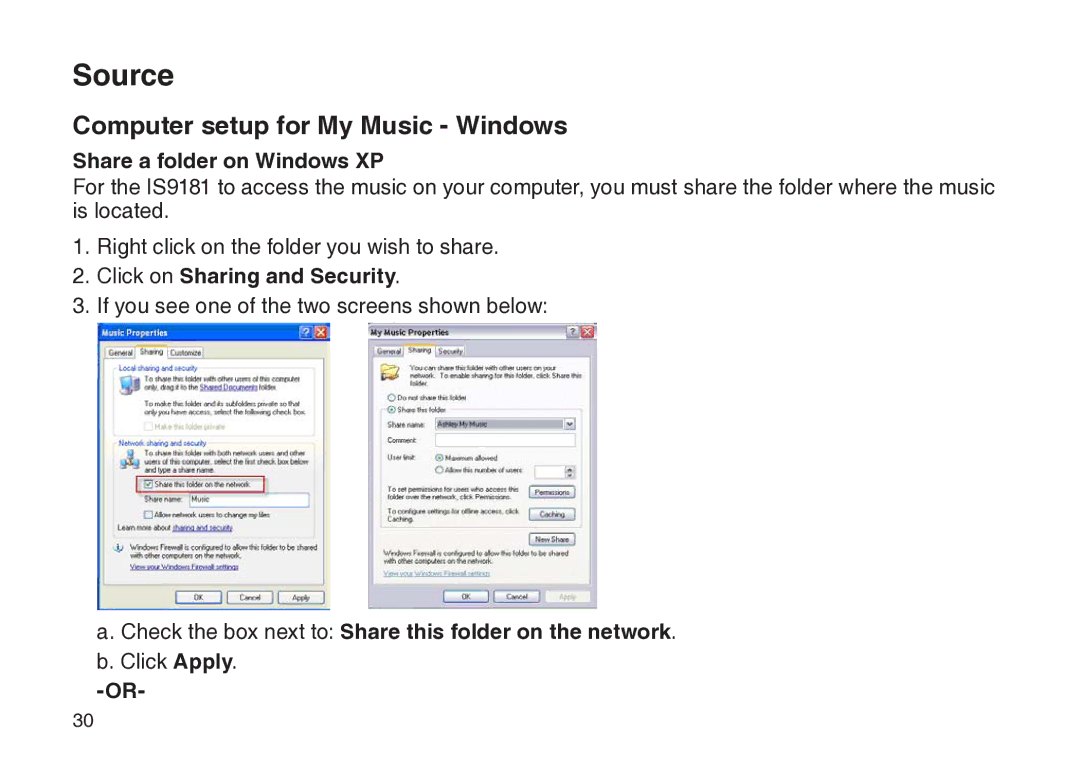 VTech IS9181 user manual Share a folder on Windows XP, Click on Sharing and Security 