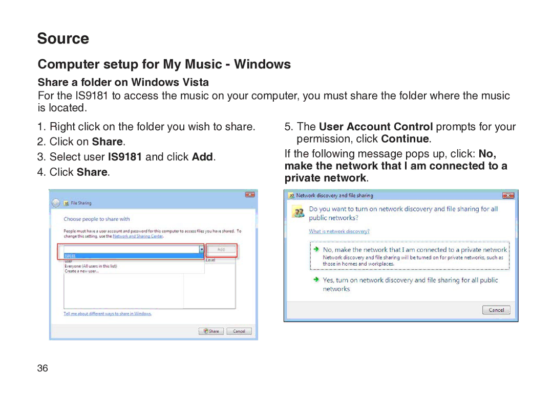 VTech IS9181 user manual Share a folder on Windows Vista 